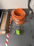 NEW (2) SANI-LAV HOSE REELS WITH (3) NEW STAINLESS DURA-LOOP HOSE HANGERS