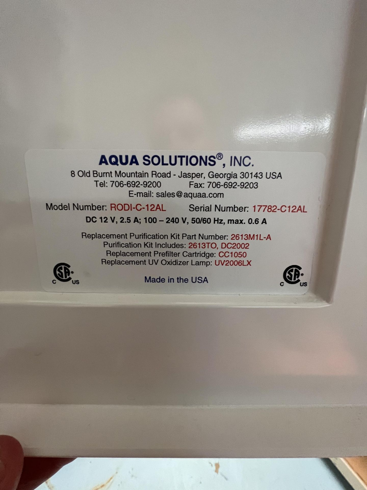 AQUA SOLUTIONS ANALYTICAL GRADE TYPE I DI SYSTEM WITH UV STERILIZER, MODEL RODI-C-12AL, S/N 17782- - Image 4 of 13