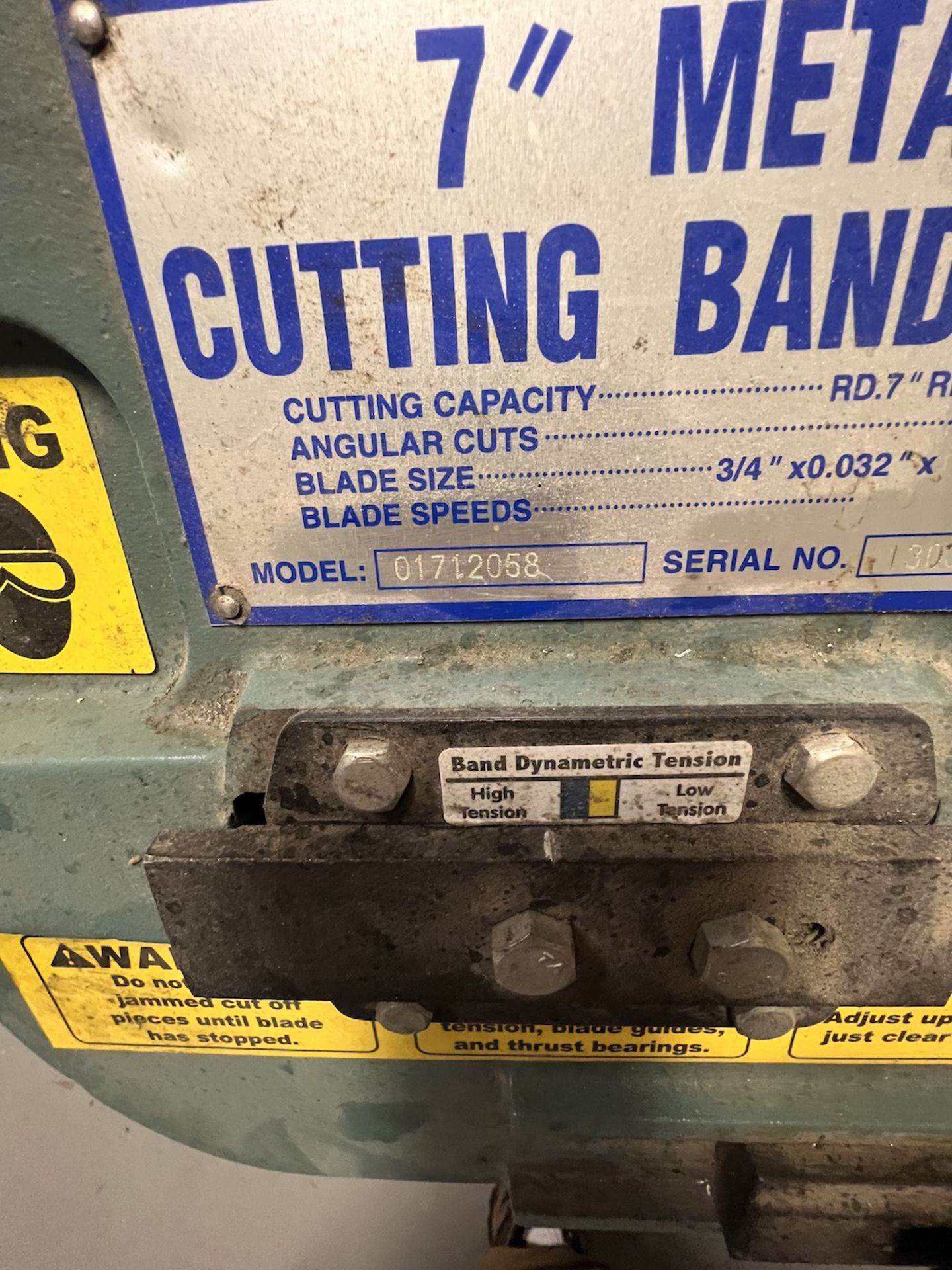 TURN-PRO 7 IN. CUTTING BAND SAW, MODEL 01712058, S/N 13031002, CUTTING CAPACITY RD. 7 IN., RECT 7 - Image 3 of 5