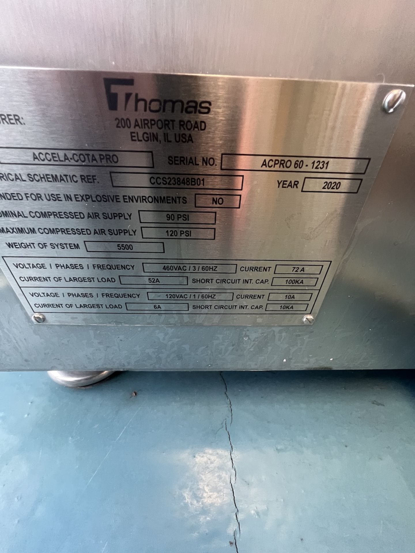 2020 THOMAS ACCELA COTA PRO 60 IN. COATING PAN, MODEL ACCELA-COTA PRO, S/N ACPRO 60 - 1231, (6) LATE - Image 9 of 48