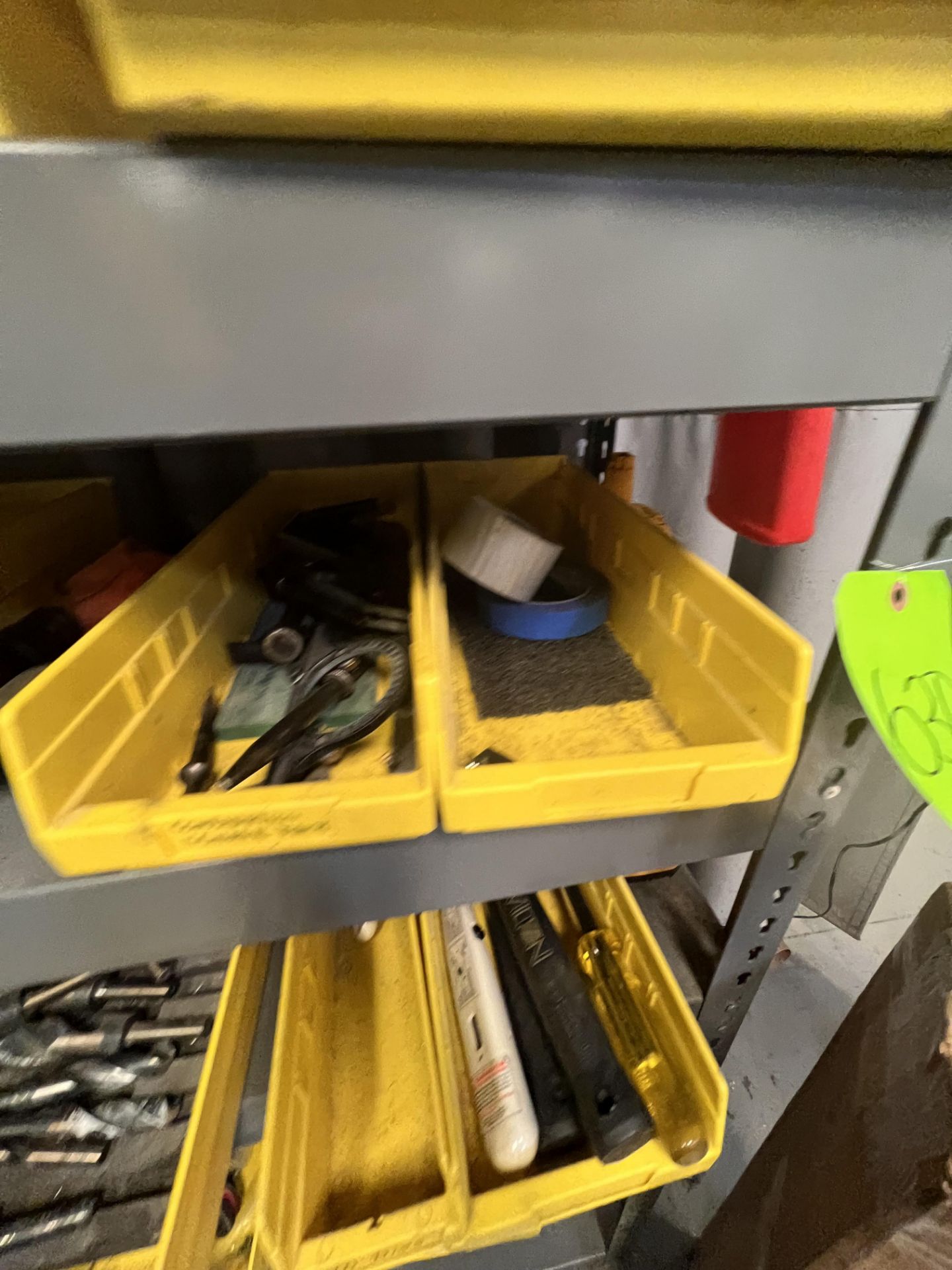 ASSORTED TOOLS AND HARDWARE ON RACK, INCLUDES DRILL BITS, WELDING HARDWARE, TAPS, DIES, GRINDING - Image 25 of 35