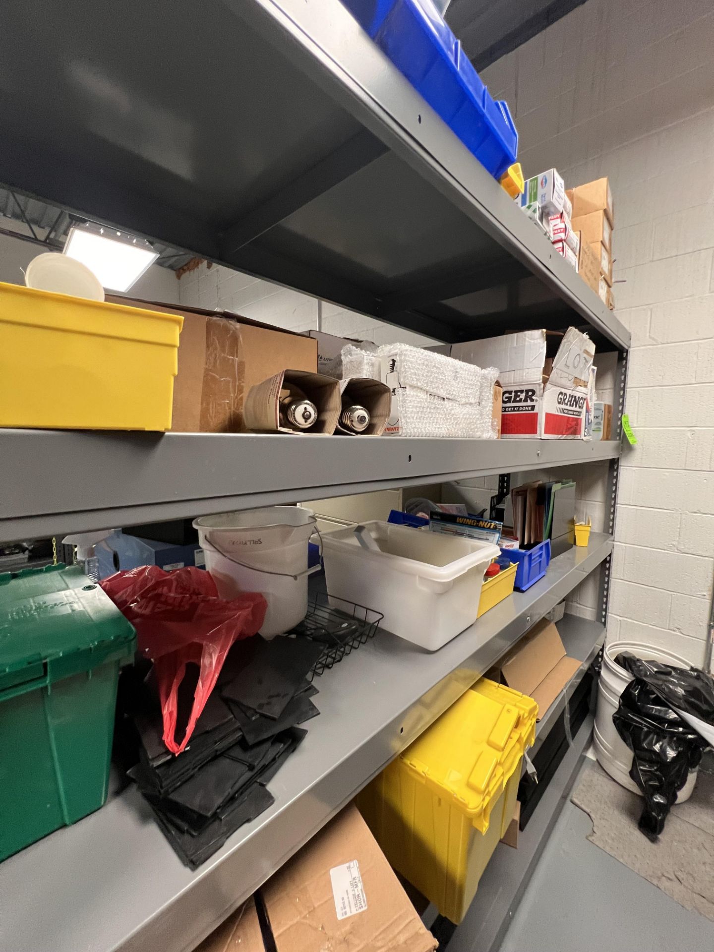 METAL RACK WITH CONTENTS, INCLUDES FACILITIES MANAGEMENT EQUIPMENT EXIT SIGNS, SALINE EYE WASH, - Image 11 of 23
