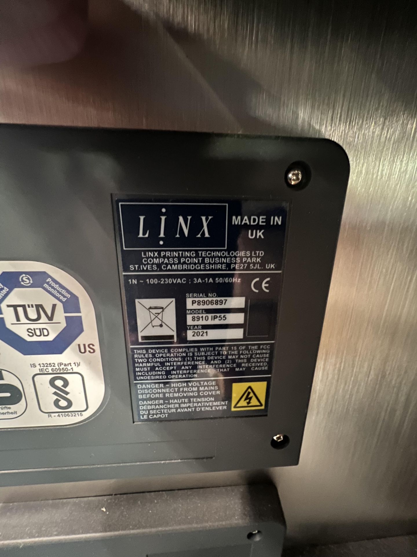 20221 LINX SINGLE HEAD DATE CODER, MODEL 8910 IP55, S/N P8906897, NEW / NEVER INSTALLED - Image 3 of 4