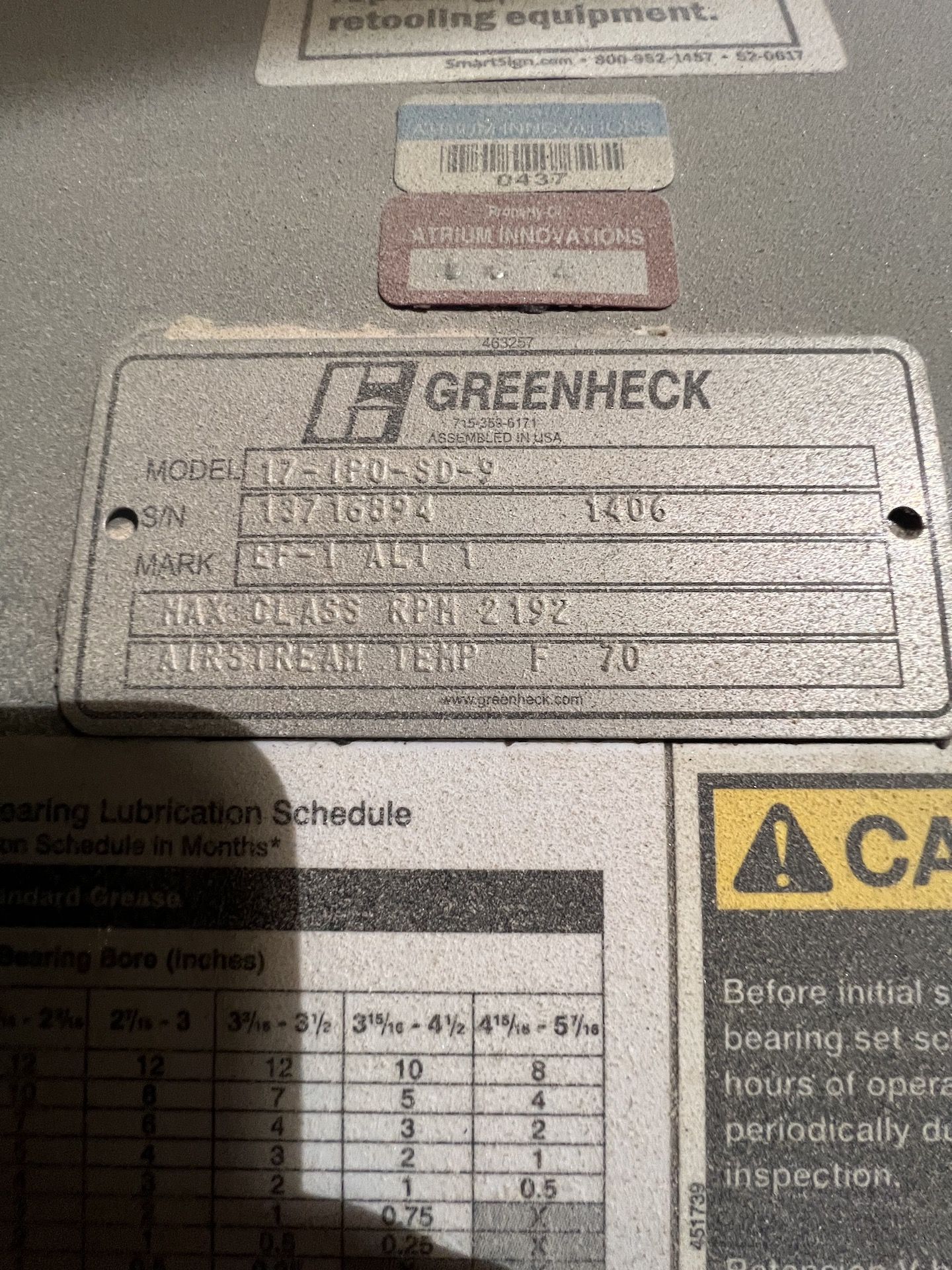 GREENHECK CENTRIFUGAL INDUSTRIAL PROCESS FAN, MODEL 17-IPO-SD-9, S/N 13716894 1406, MARK EF-1 ALT 1, - Image 2 of 8