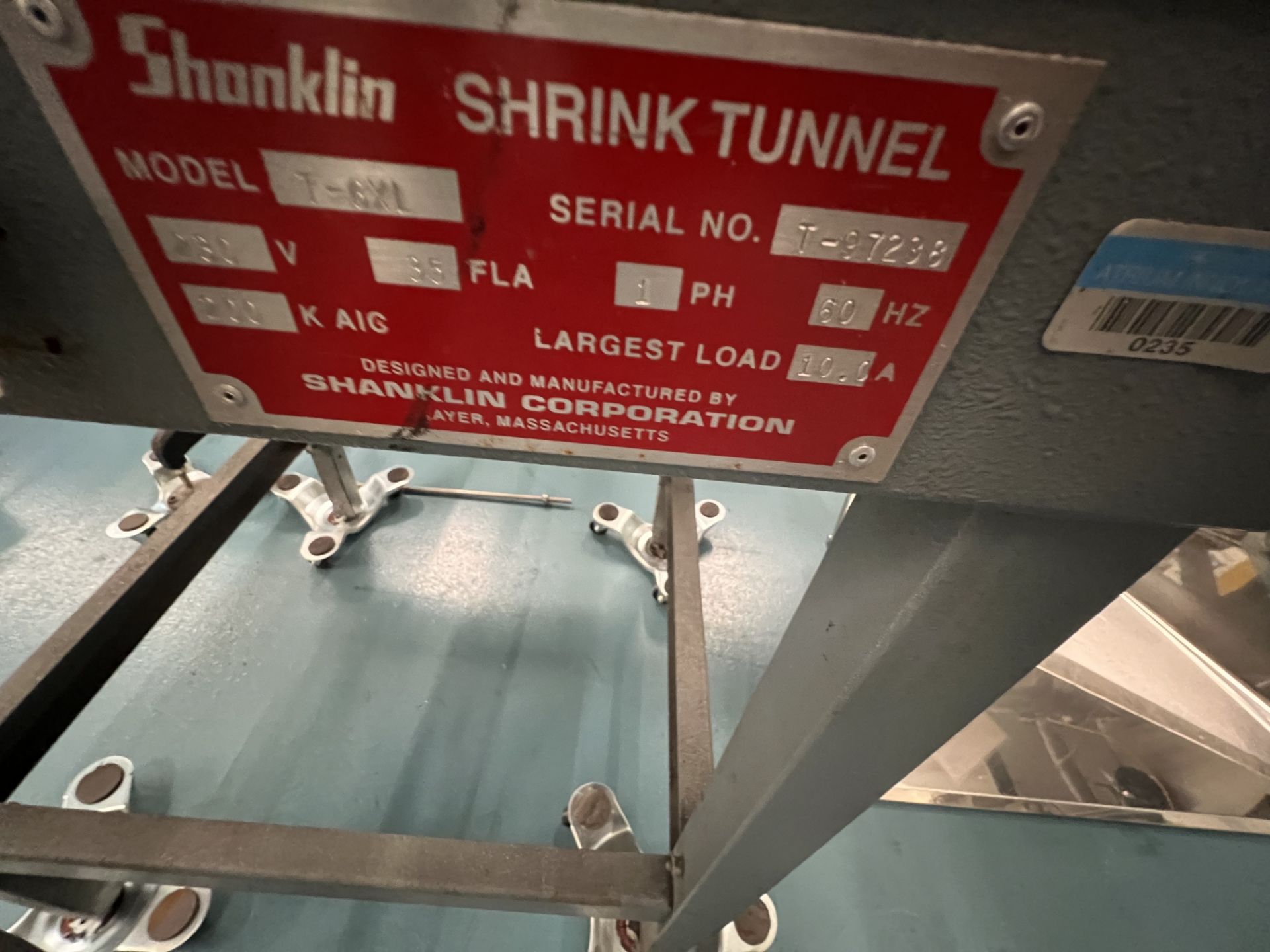 SHANKLIN HEAT SHRINK TUNNEL, MODEL T-6XL, S/N T-97238, SINGLE PHASE - Image 2 of 7