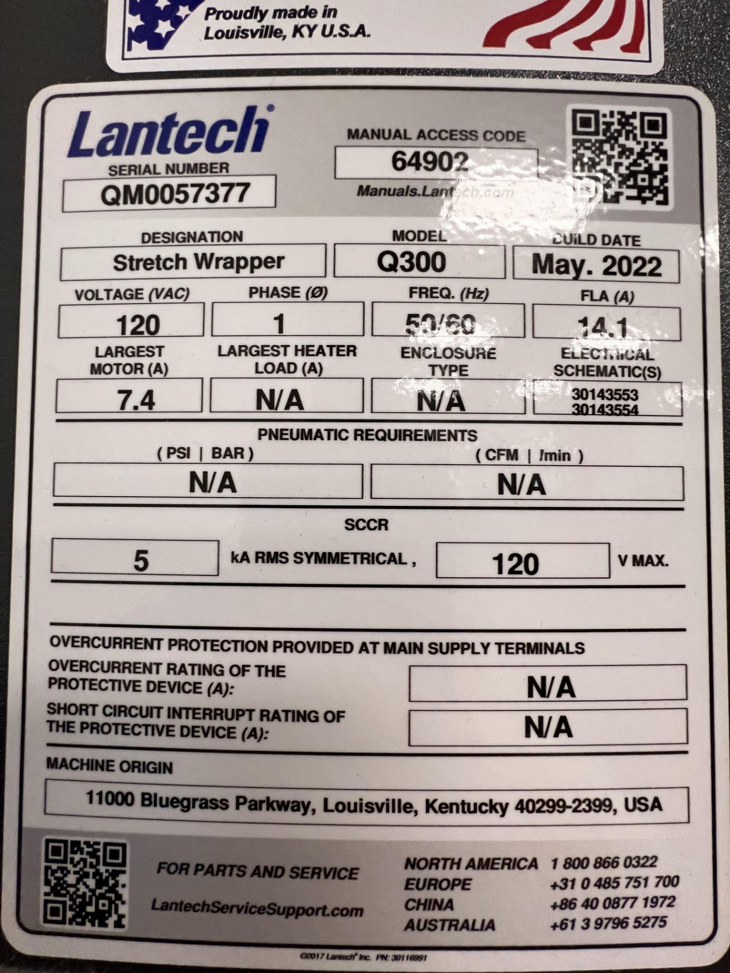 2022 LANTECH PALLET WRAPPER, MODEL Q300, S/N QM0057377, SINGLE PHASE, 120 V, 50/60 - Image 11 of 12