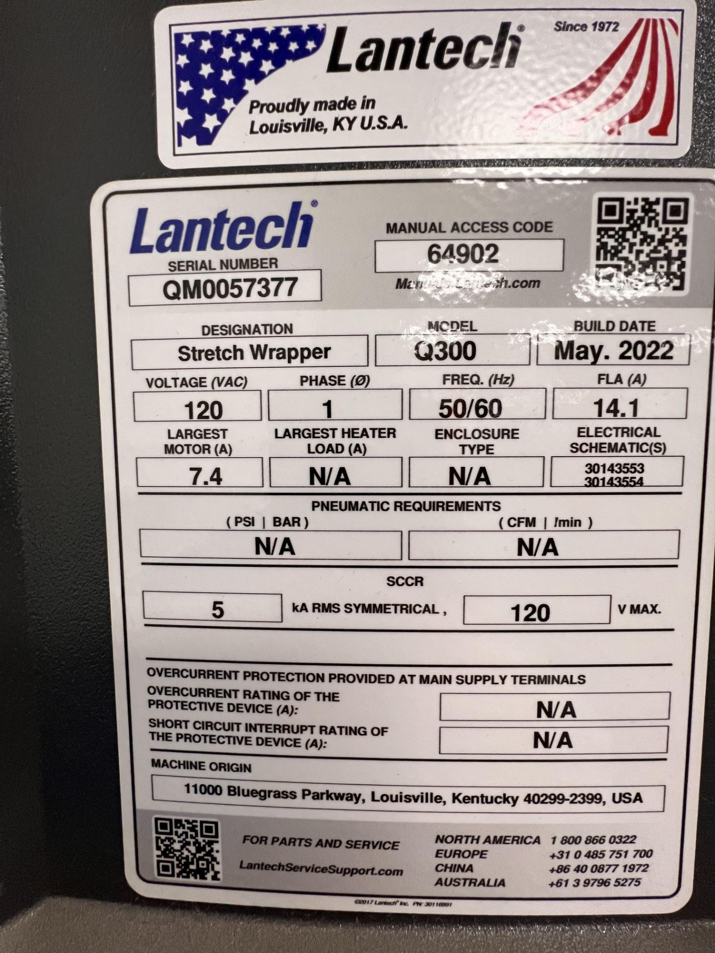 2022 LANTECH PALLET WRAPPER, MODEL Q300, S/N QM0057377, SINGLE PHASE, 120 V, 50/60 - Image 12 of 12