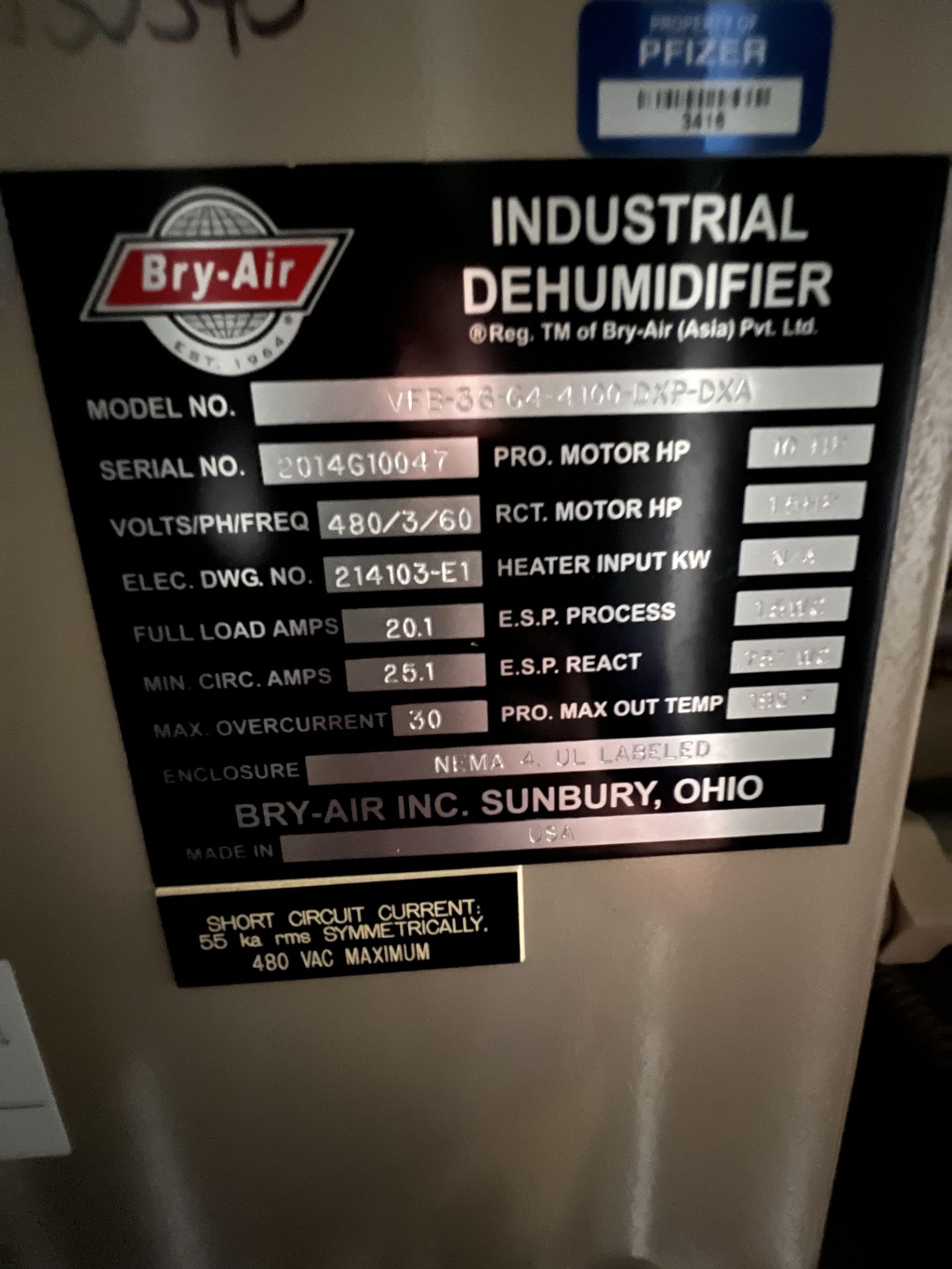 BRY-AIR INDUSTRIAL DEHUMIDIFIER, MODEL VFB-36-G-4100-DXP-DXA, S/N 2015G10111, 480/3/60, INCLUDES - Image 9 of 24