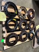 One Lot 9 Cast Iron Pipe Flanges 15" OD, 8.5" ID, 12 Bolt Holes, 1.5" thickness, 2.5" bore depth (