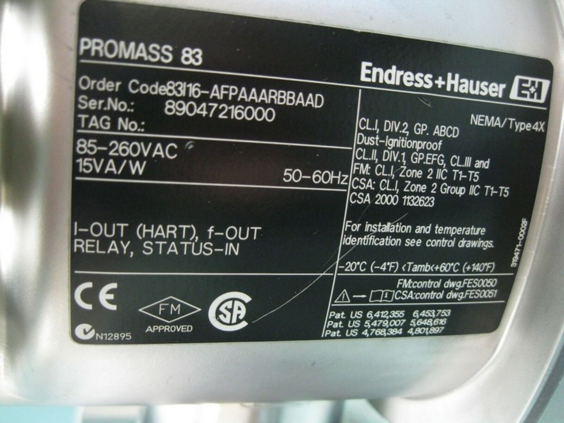 1/2" Endress Hauser 83I16-AFPAAARBBAAD Promass 83 I Flowmeter (3/4" Tri-Clamp) - Image 4 of 5