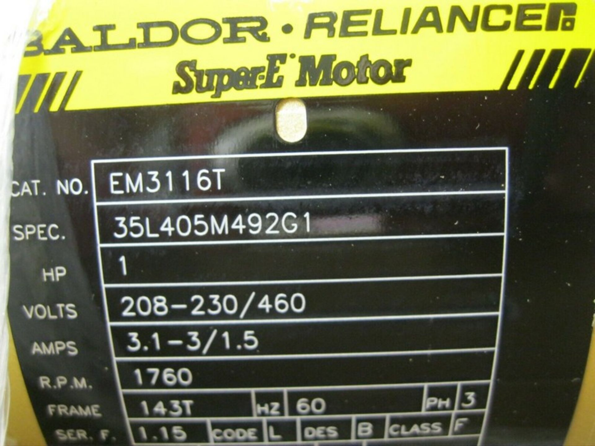 Baldor EM3116T Super-E Motor 1 HP 208-230/460 Shaft Diameter: 7/8" NEW (NOTE: Packing and - Image 3 of 4