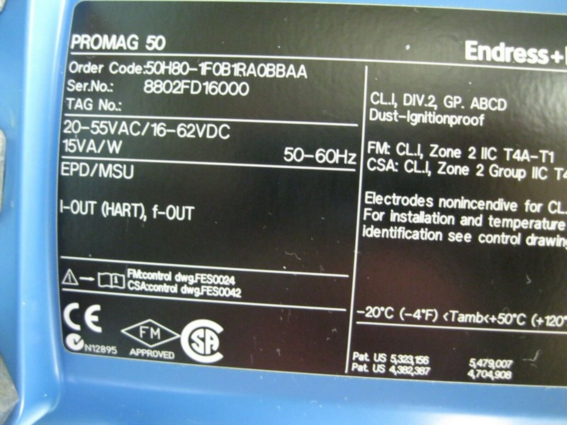 3" Endress Hauser 50H80-1F0B1RA0BBAA Promag 50 H Flowmeter (POWERED FOR AC ONLY - NO DC POWER) - Image 7 of 8