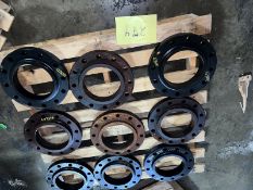 One Lot 9 Iron Pipe Flanges 15" OD, 8.5" ID, 12 Bolt Holes, 1.5" thickness, 2.5" bore depth (RIGGING