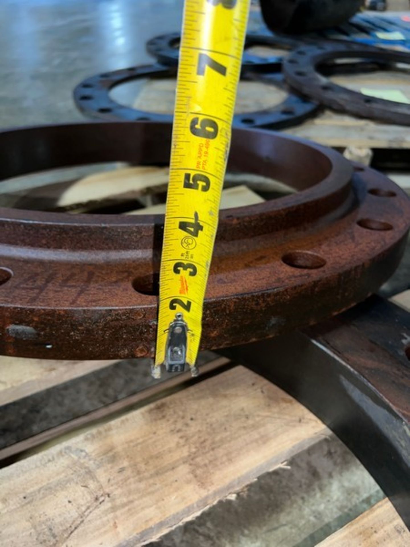 One Lot 3 Iron Pipe Flanges 25" OD, 18" ID, 12 Bolt Holes (RIGGING INCLDED WITH SALE PRICE) -- - Image 5 of 8