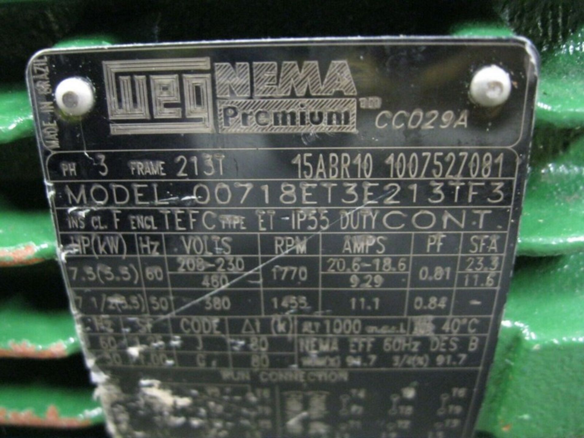 Weg 00718ET3E213TF3 7.5 HP NEMA Premium Motor Shaft Diameter: 1.375" NEW (NOTE: Packing and - Image 2 of 3