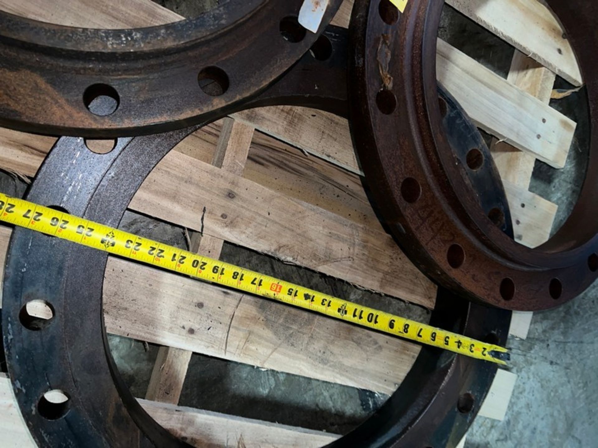 One Lot 3 Iron Pipe Flanges 25" OD, 18" ID, 12 Bolt Holes (RIGGING INCLDED WITH SALE PRICE) -- - Image 3 of 8