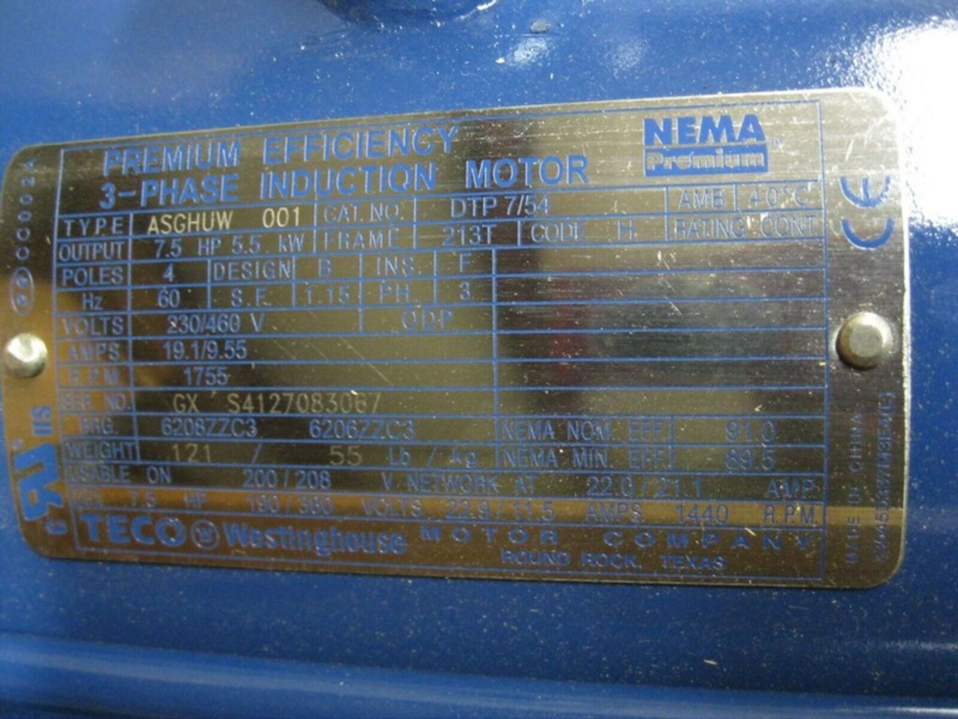 Teco Westinghouse DTP7/54 NEMA Premium 7.5 HP Induction Motor Diameter of Shaft: Approx 1-1/2" - Image 4 of 4