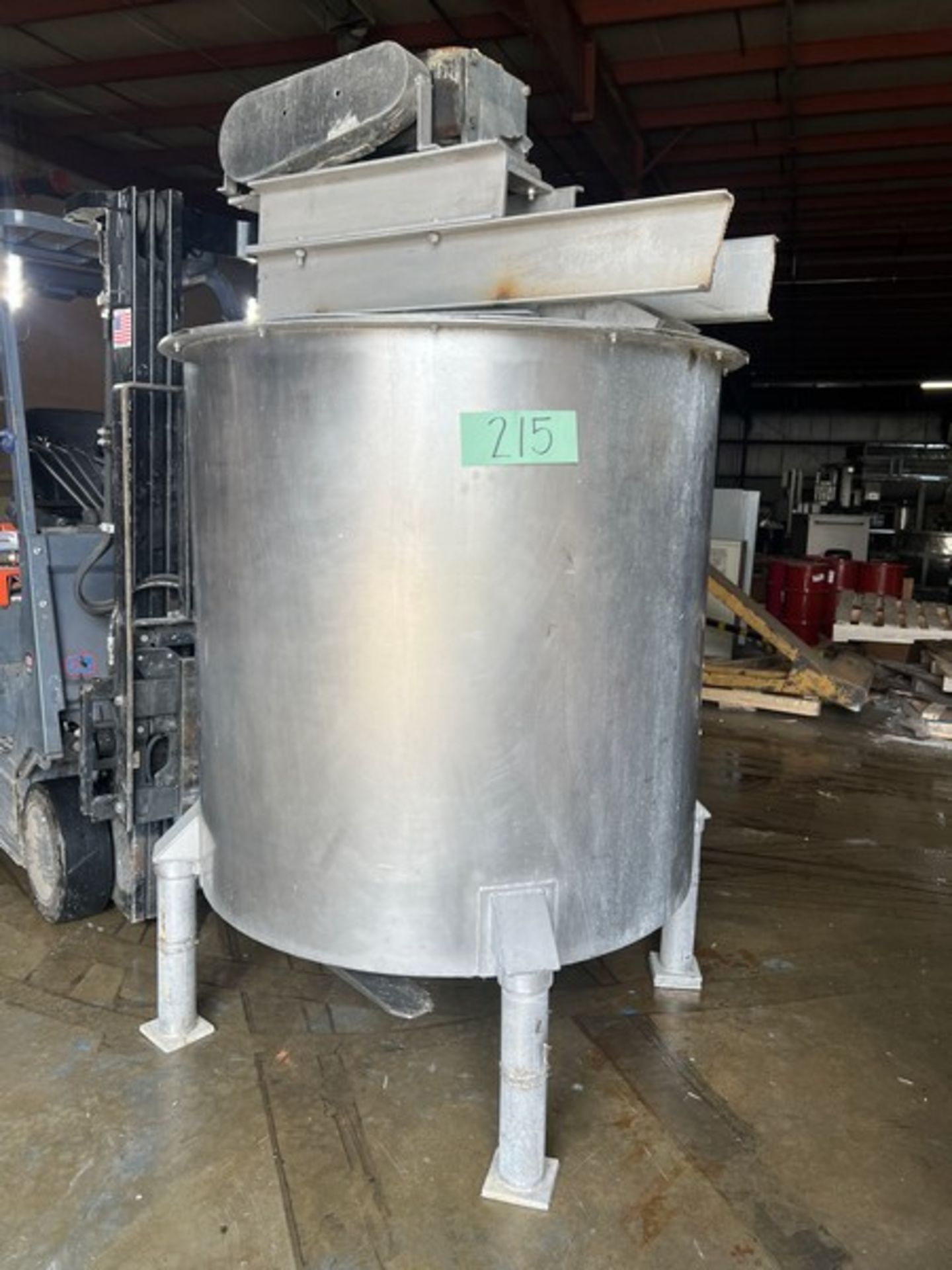 250 Gallon (approx.) Stainless Steel Single Wall Tank- 40" diameter, 4ft straight side, top entering