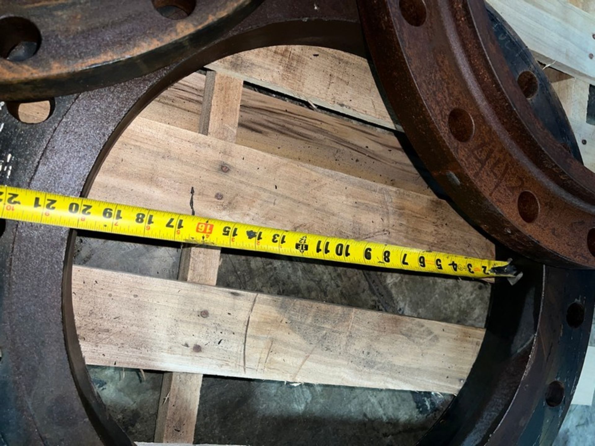 One Lot 3 Iron Pipe Flanges 25" OD, 18" ID, 12 Bolt Holes (RIGGING INCLDED WITH SALE PRICE) -- - Image 4 of 8