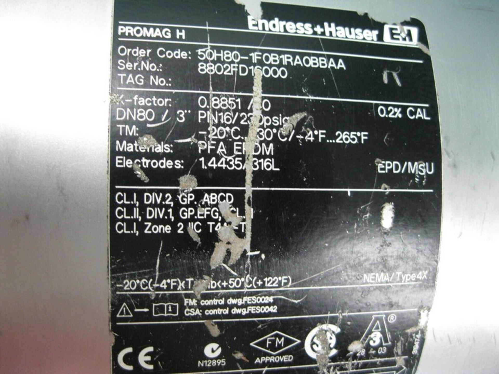 3" Endress Hauser 50H80-1F0B1RA0BBAA Promag 50 H Flowmeter (POWERED FOR AC ONLY - NO DC POWER) - Image 5 of 8