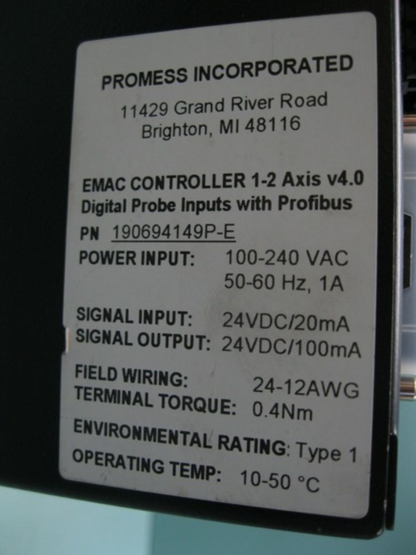 Promess 190694149P-E EMAC Controller 1-2 Axis v4.0 (NOTE: Packing and Palletizing Can Be Provided - Image 4 of 4