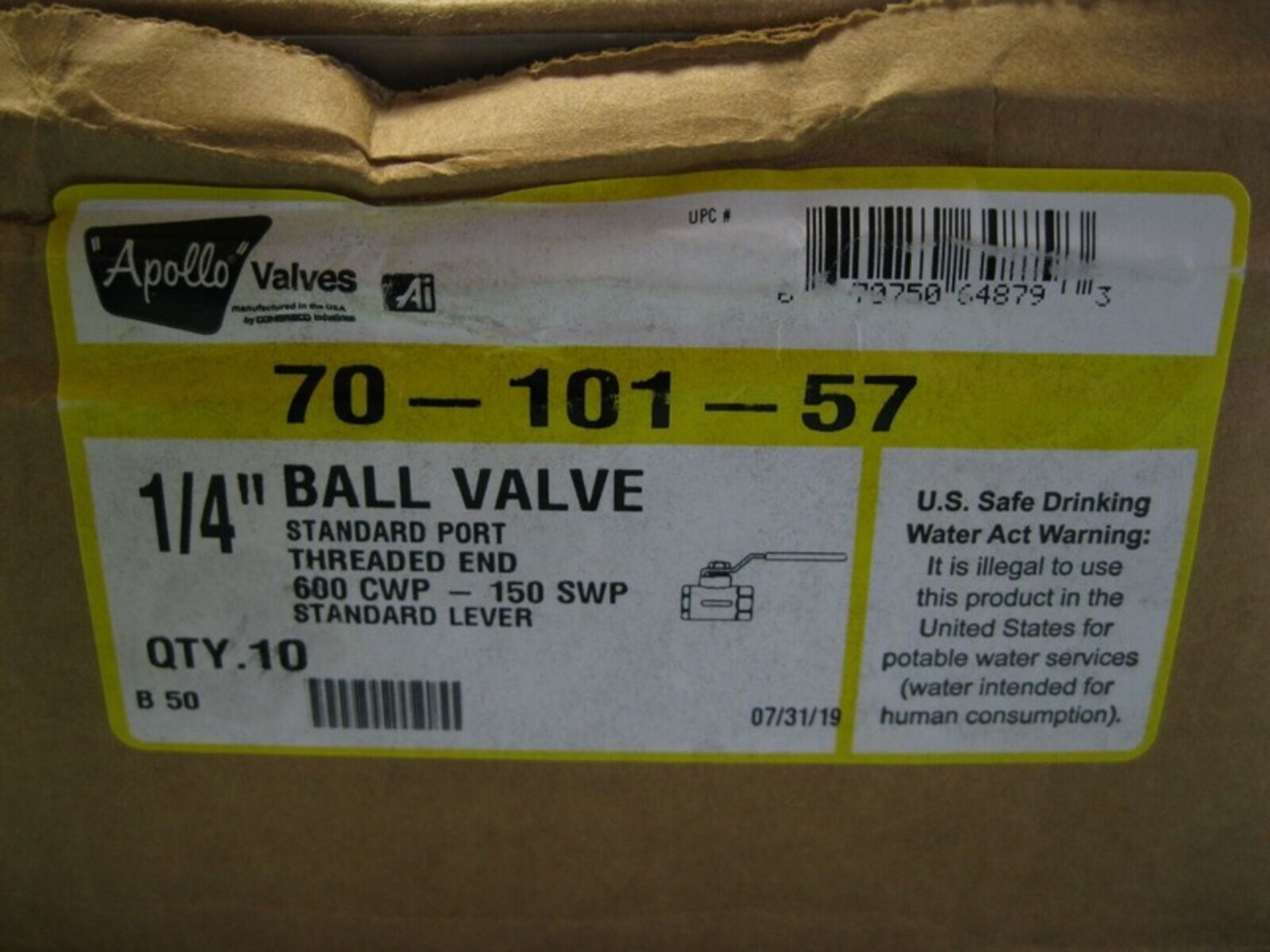 Lot (50) 1/4" NPT Apollo 600# CWP Ball Valve 70-101-57 NEW (NOTE: Packing and Palletizing Can Be - Image 5 of 7