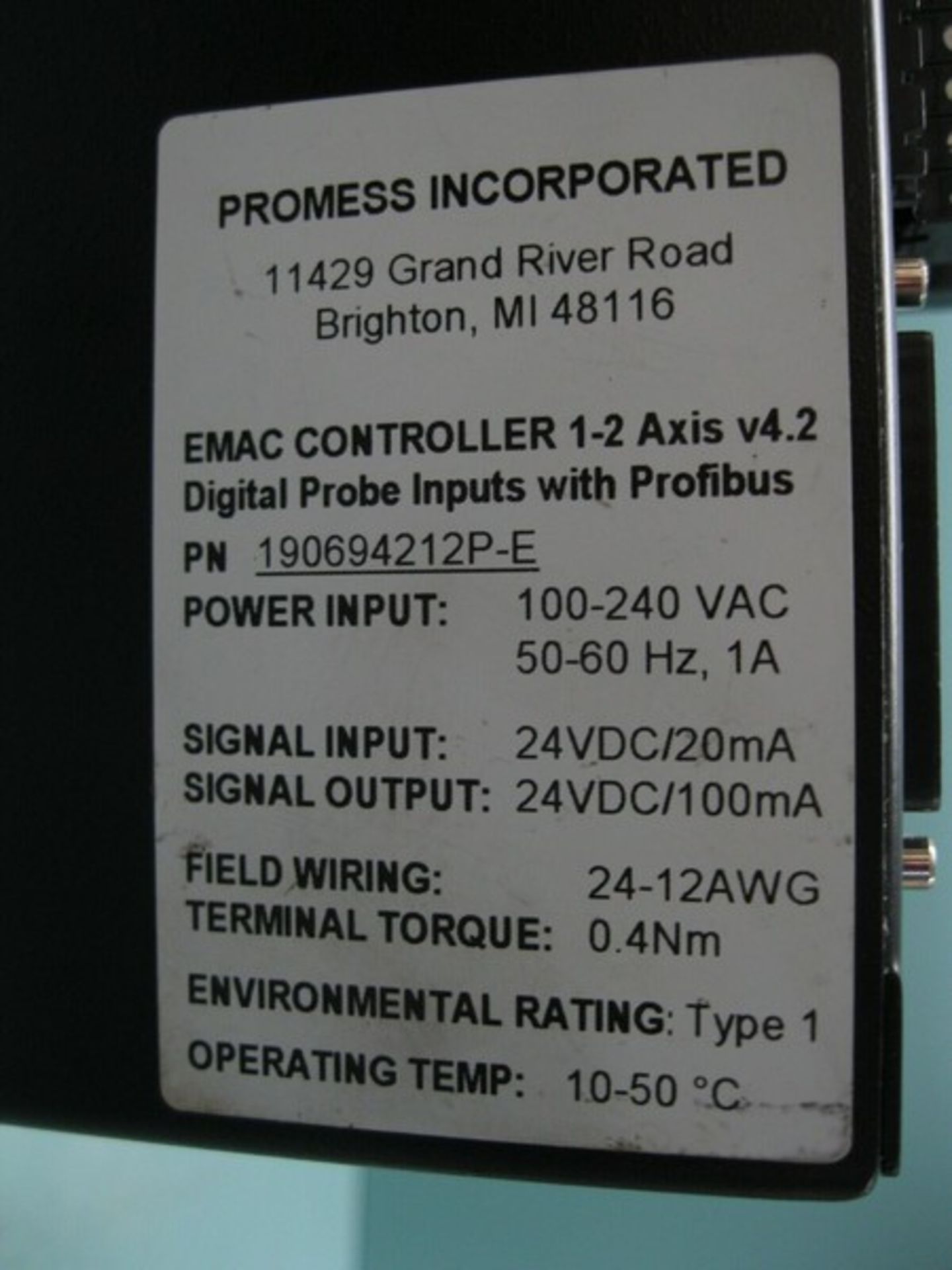 Promess 190694212P-E EMAC Controller 1-2 Axis v4.2 (NOTE: Packing and Palletizing Can Be Provided - Image 4 of 4