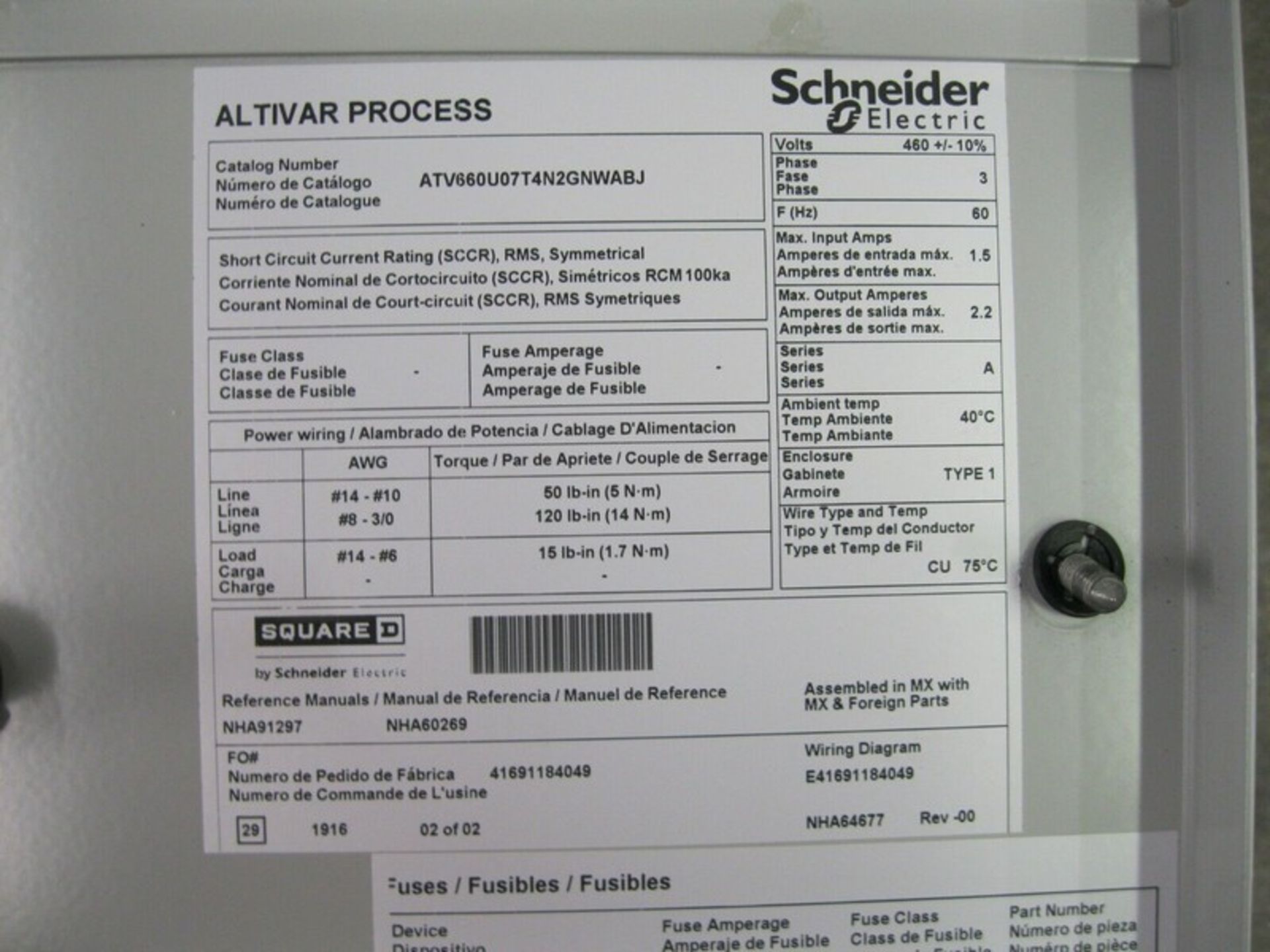 Schneider ATV660U07T4N2GNWABJ Altivar Process Enclosed Drive 1 HP NEW (NOTE: Packing and - Image 6 of 7