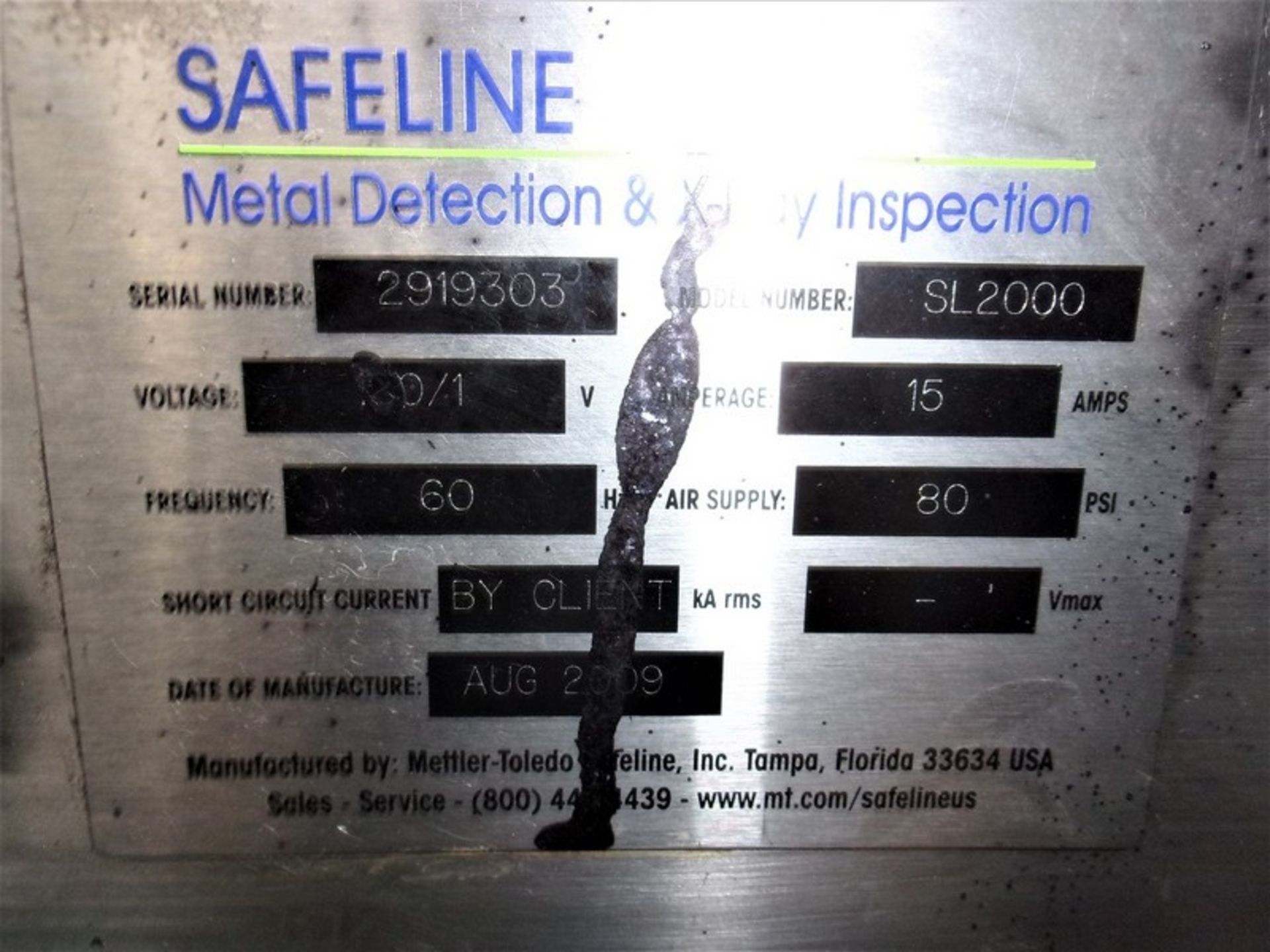 Safeline Metal Detector, Model SL2000, Serial # 2919303, Mfg. 2009 with 8 Inch wide intralox belt - Image 9 of 15
