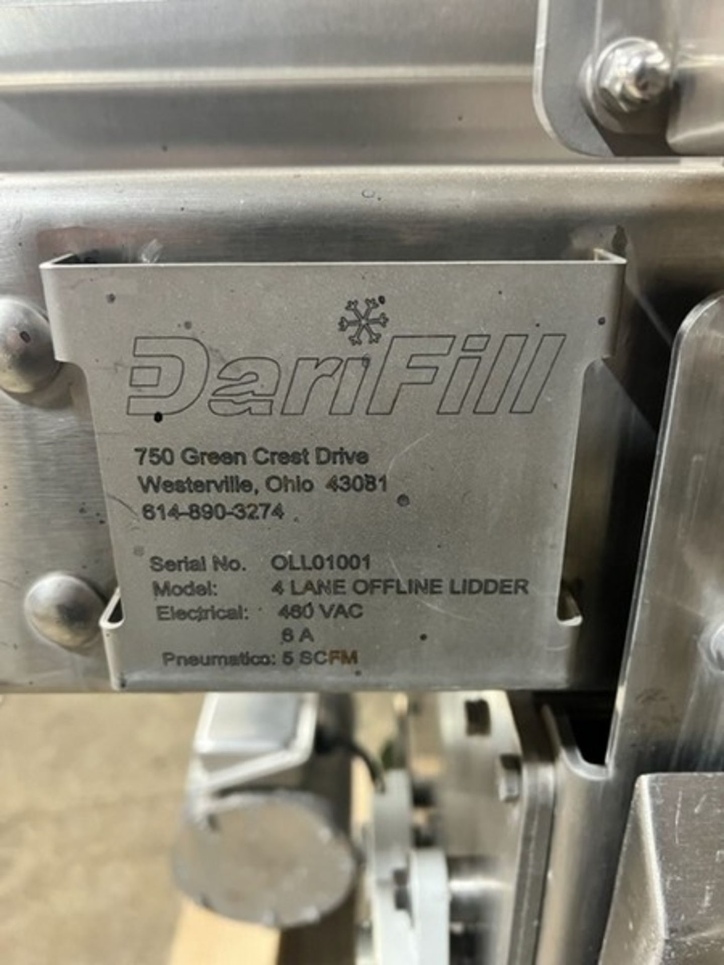 DariFill 4-Lane Offline Lidder, S/N0LL01001, with PanelView Plus Display, Pneuati 5 SCFM, 460 Vac - Image 8 of 9