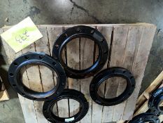 One Lot 4 Cast Iron Pipe Flanges 16" OD, 8.5" ID, 12 Bolt Holes, 1" thickness, 2" bore depth (