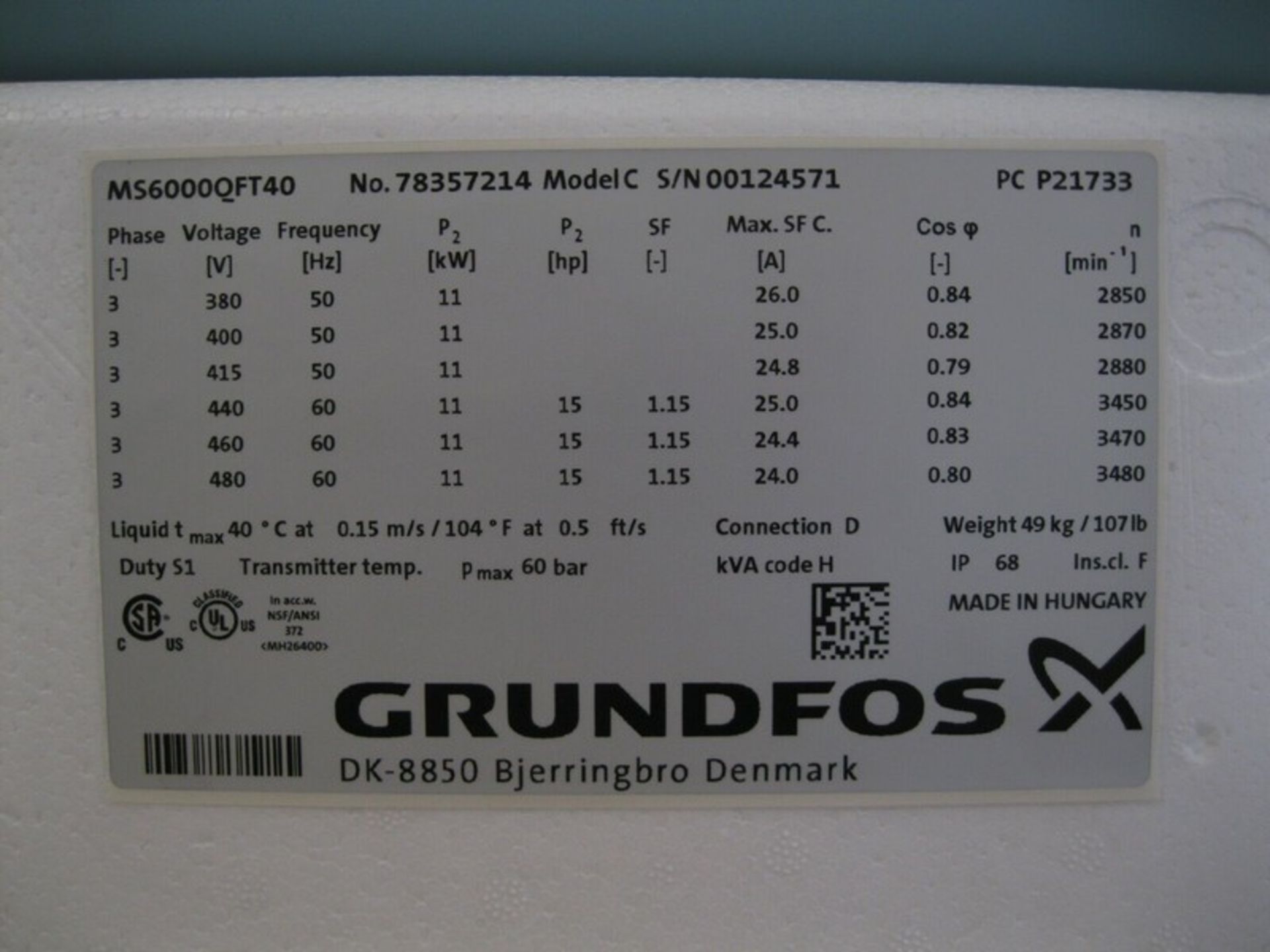 Grundfos MS6000 Submersible Motor 78357214 15 HP NEW P7 (NOTE: Packing and Palletizing Can Be - Image 4 of 4