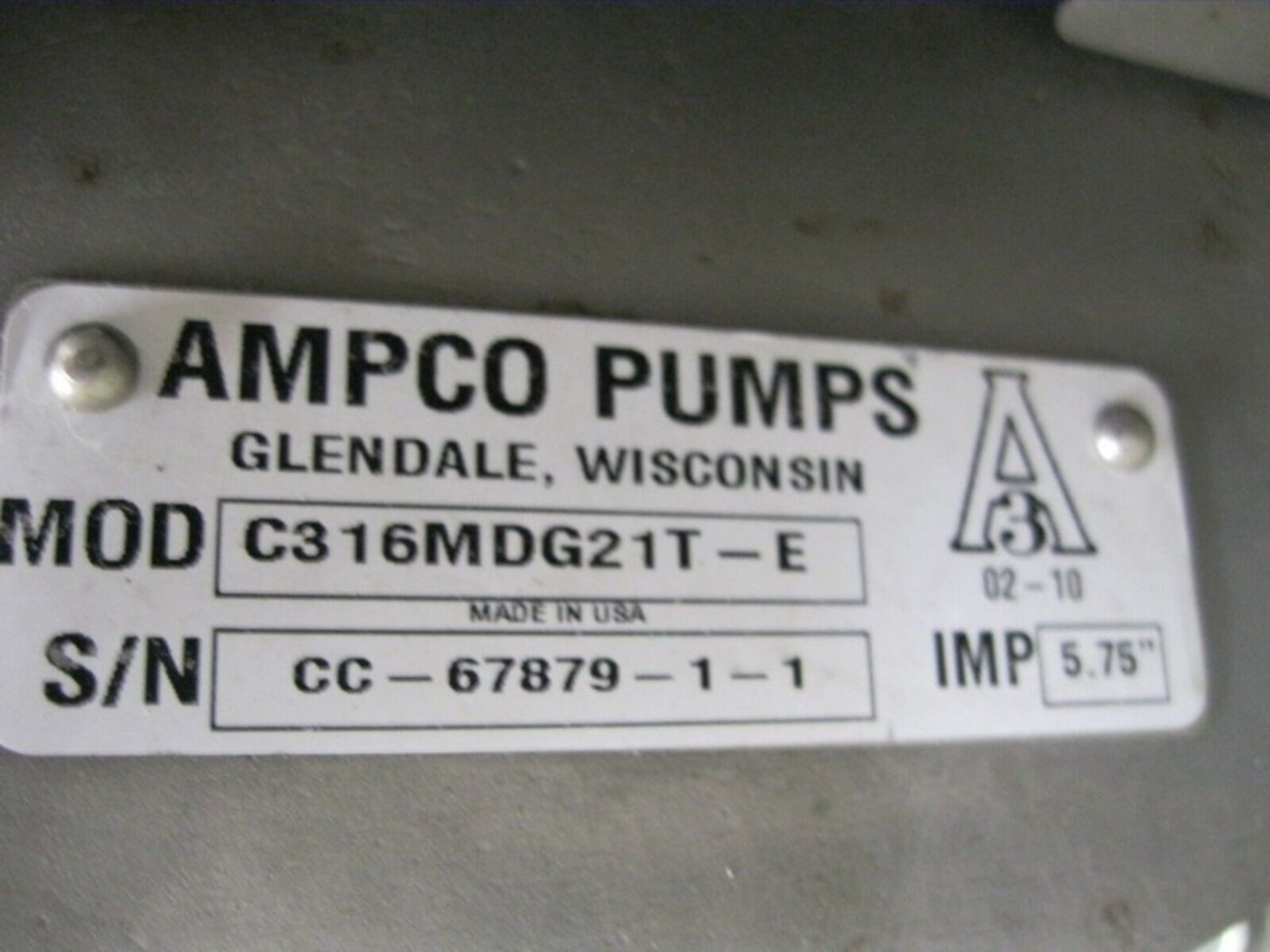 2-1/2" x 1-1/2" Ampco C316 C Series SS Centrifugal Pump 7.5 HP Motor AS IS - Image 9 of 9