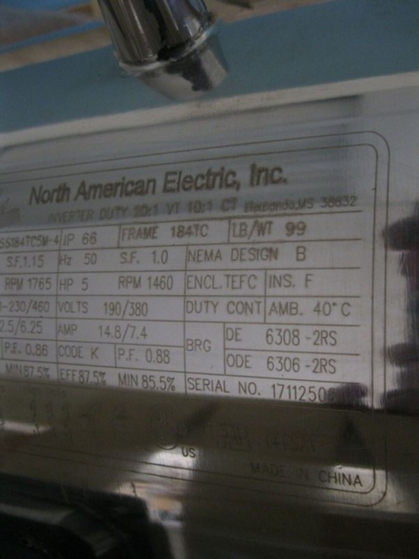 North American Electric, Inc. PESS184TC5M-4 SS Motor 5 HP Shaft Diameter: 1-1/8 NEW - Image 4 of 5