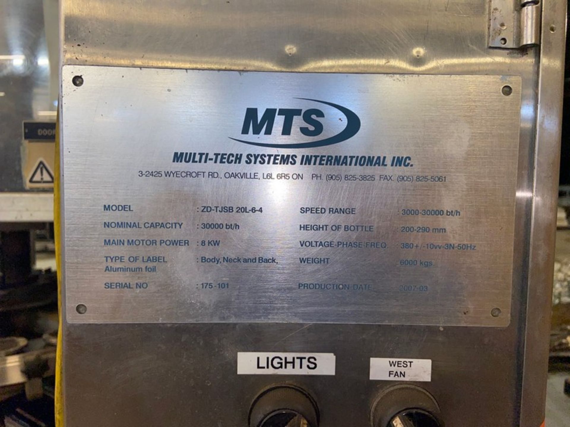 MTS MX Series Rotary Labeler, M/N ZD-TJSB 20L-6-4, S/N 175-101, Speed Range: 3,000-30,000 bt/h, Type - Image 6 of 11