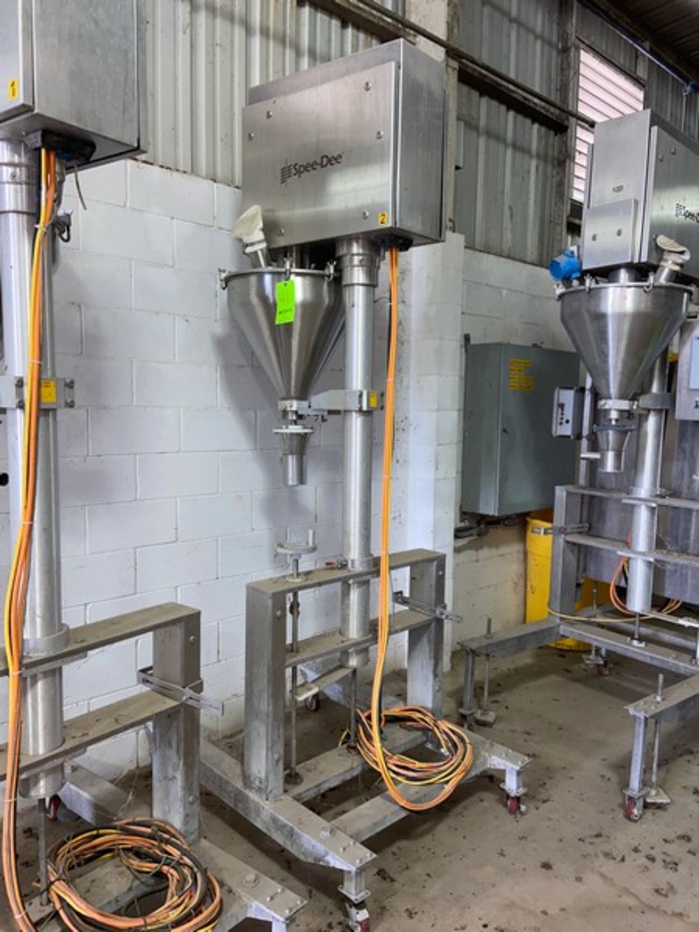 Speed-Dee Packaging Machinery Inc. S/S Volumetric Filler, with S/S Funnel, Mounted on S/S Portable