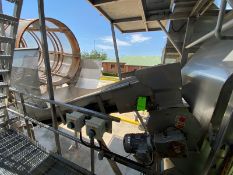 S/S Incline Conveyor, with Belt & Drive (NOTE: Incline from Tumbler to Super Vac) (LOCATED IN