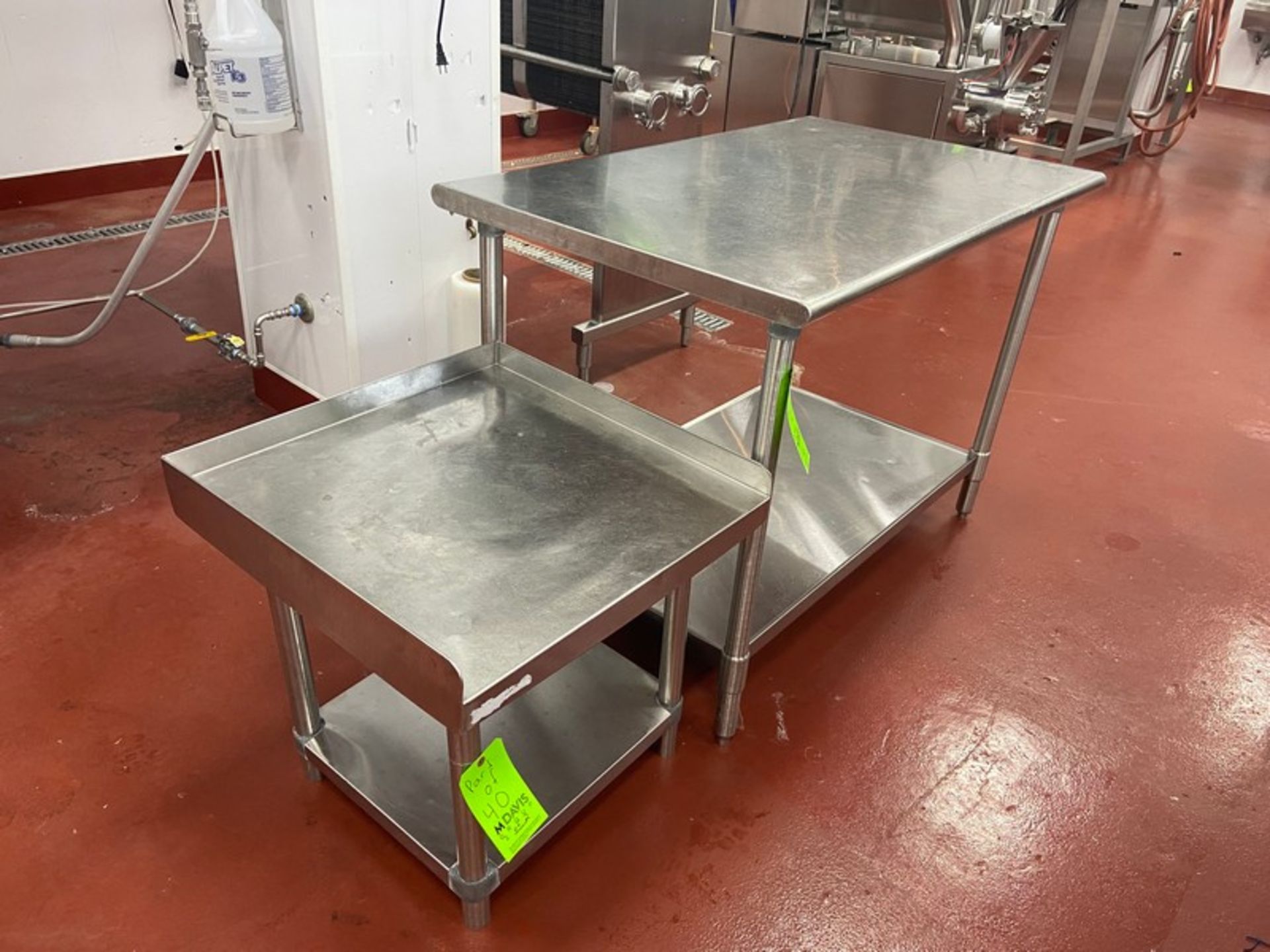 (2) S/S Tables, 1-Aprox. 48" L x 30" W x 35" H, with S/S Bottom Shelf, 1-Aprox. 24" L x 24-1/2" W