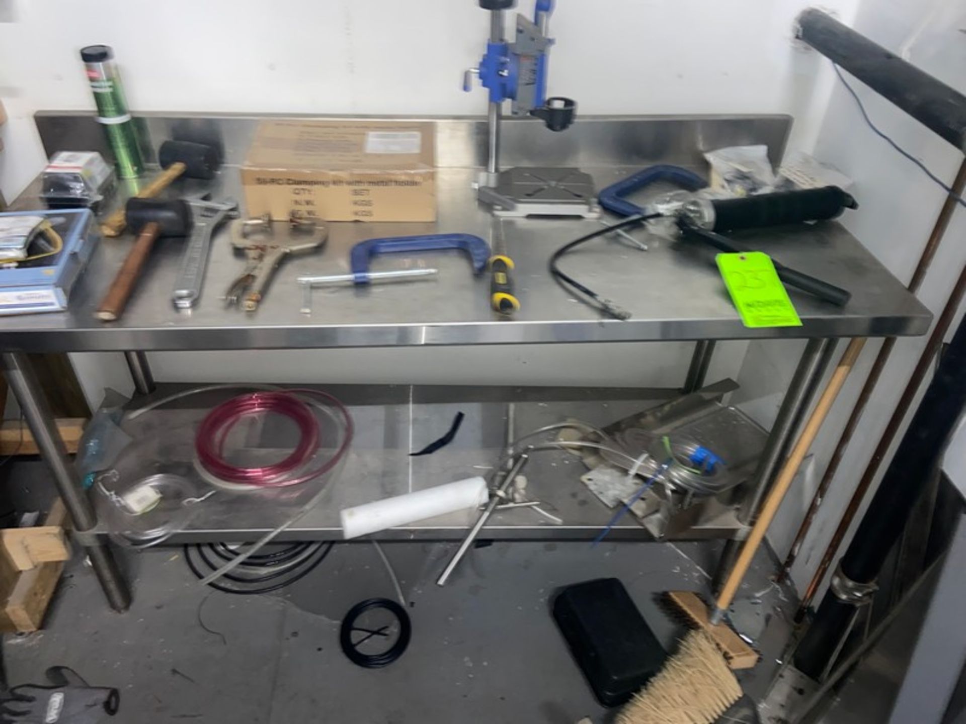 Lot of Back Maintenance Area, Includes Shop Table, Wall Mounted Peg Board, S/S Table with Tools, - Image 2 of 3