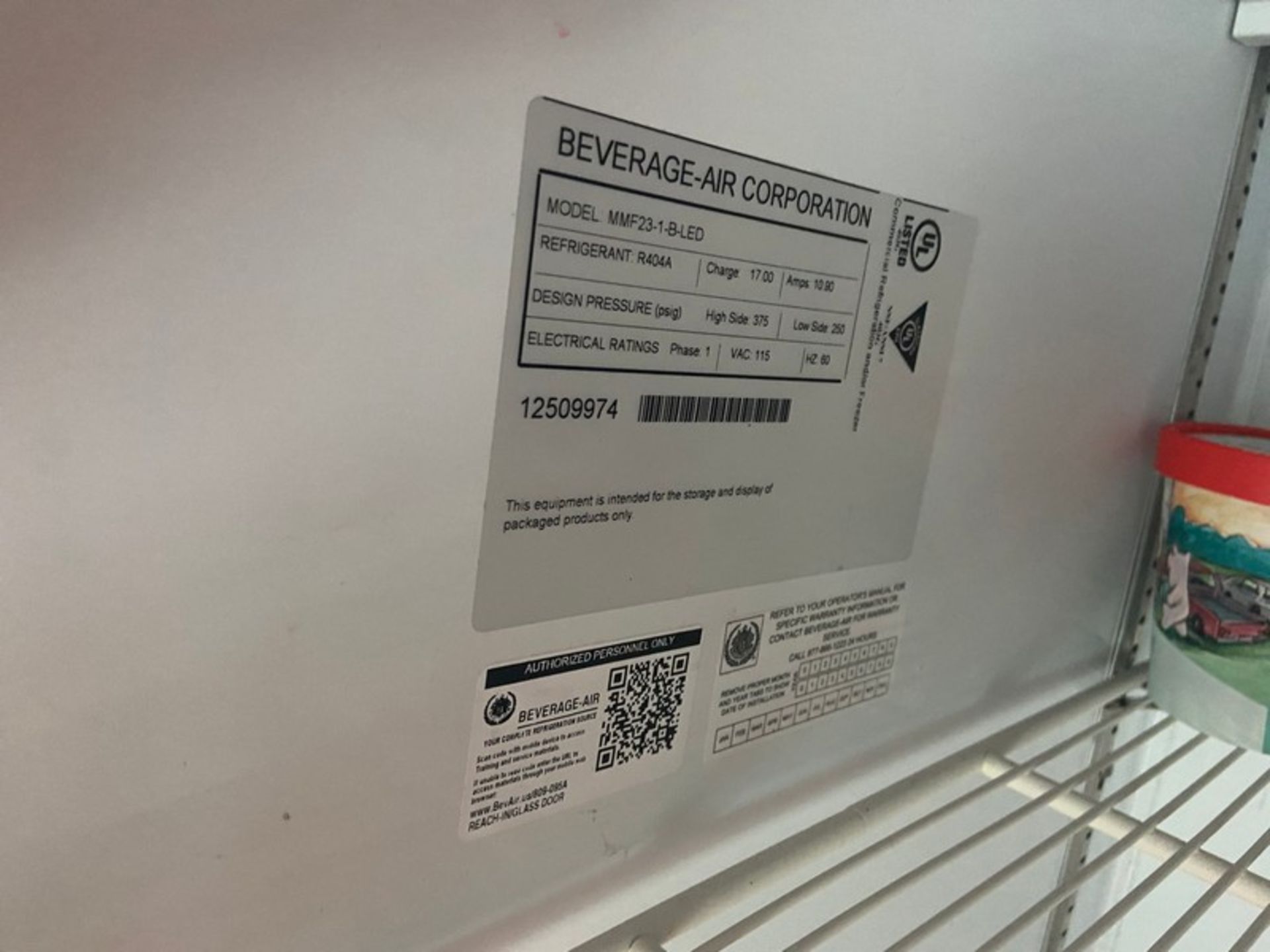 Beverage-Air Corp. Freezer, M/N MMF23-1-B-LED, Overall Dims.: Aprox. 32" L x 27" W x 79-1/2" H ( - Image 3 of 3