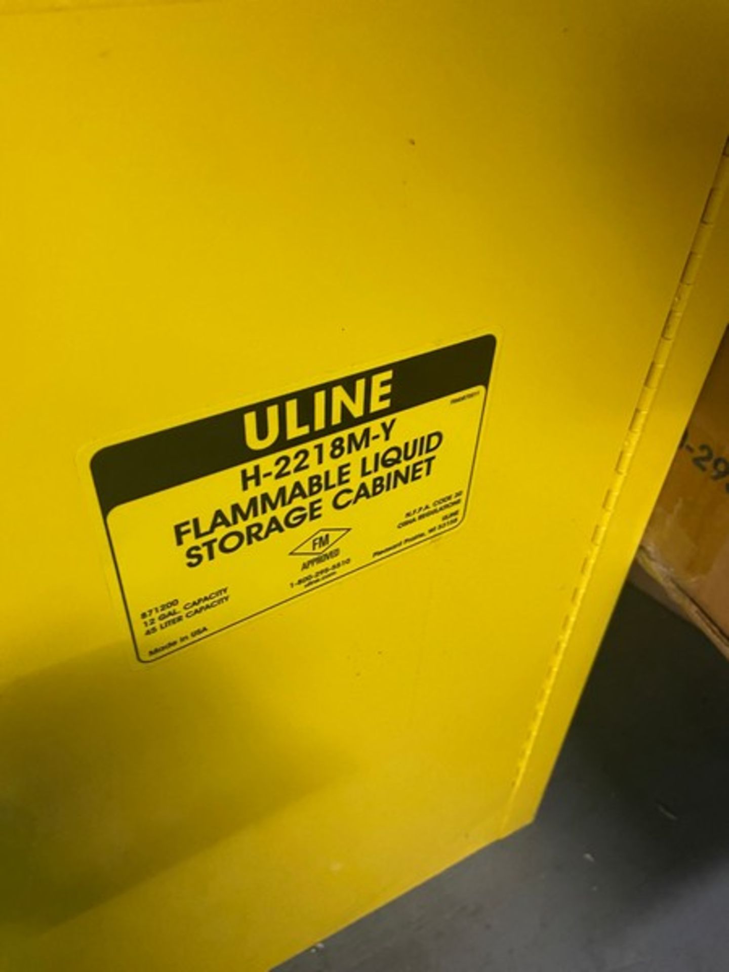 Uline Single Door Flammable Storage Cabinet, M/N H-2218M-Y (LOCATED IN RED HOOK BROOKLYN, N.Y.) - Bild 2 aus 2