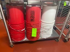 Lot of Assorted Plastic Buckets, Red & White (LOCATED IN RED HOOK BROOKLYN, N.Y.)
