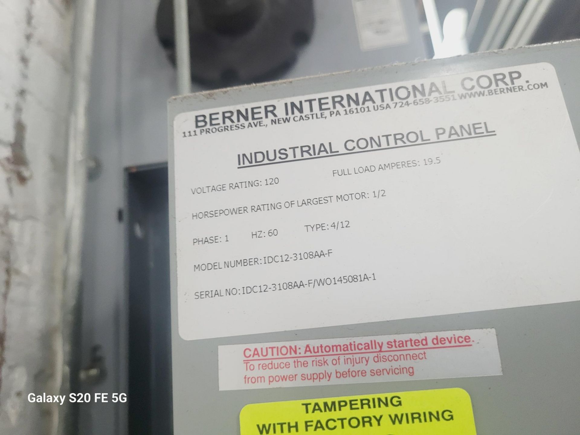 Burner International Air Curtain, M/N 1DC12-3108AA-F, Single Phase Motor (LOCATED IN RED HOOK BROOKL - Image 3 of 4