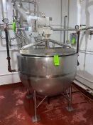 Aprox. 200 Gal. S/S Kettle, with (2) S/S Hinge Ligs, with Top Mounted Reeves Motor, Mounted on S/S