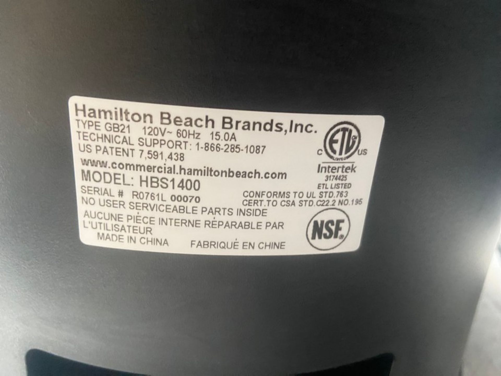 Hamilton Beach Commercial Revolution Mixer, Type GB21, M/N HBS1400 (LOCATED IN RED HOOK BROOKLYN, - Bild 6 aus 6