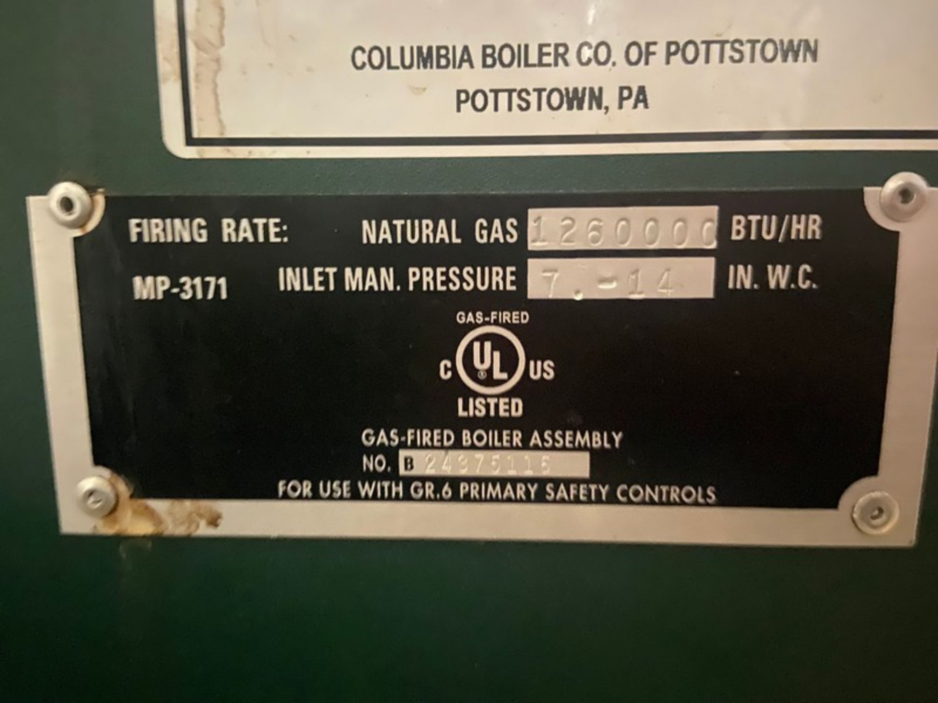 Columbia Boiler, M/N MPH-30, GPH LT Oil: 9: Input: 1,260,000 BTU/Hr., Heating Surface 120.7 Sq. Ft., - Image 7 of 8