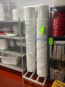 Lot of Assorted Plastic Buckets & Plastic Bins, Includes Portable Shelving Unit (LOCATED IN RED HOOK