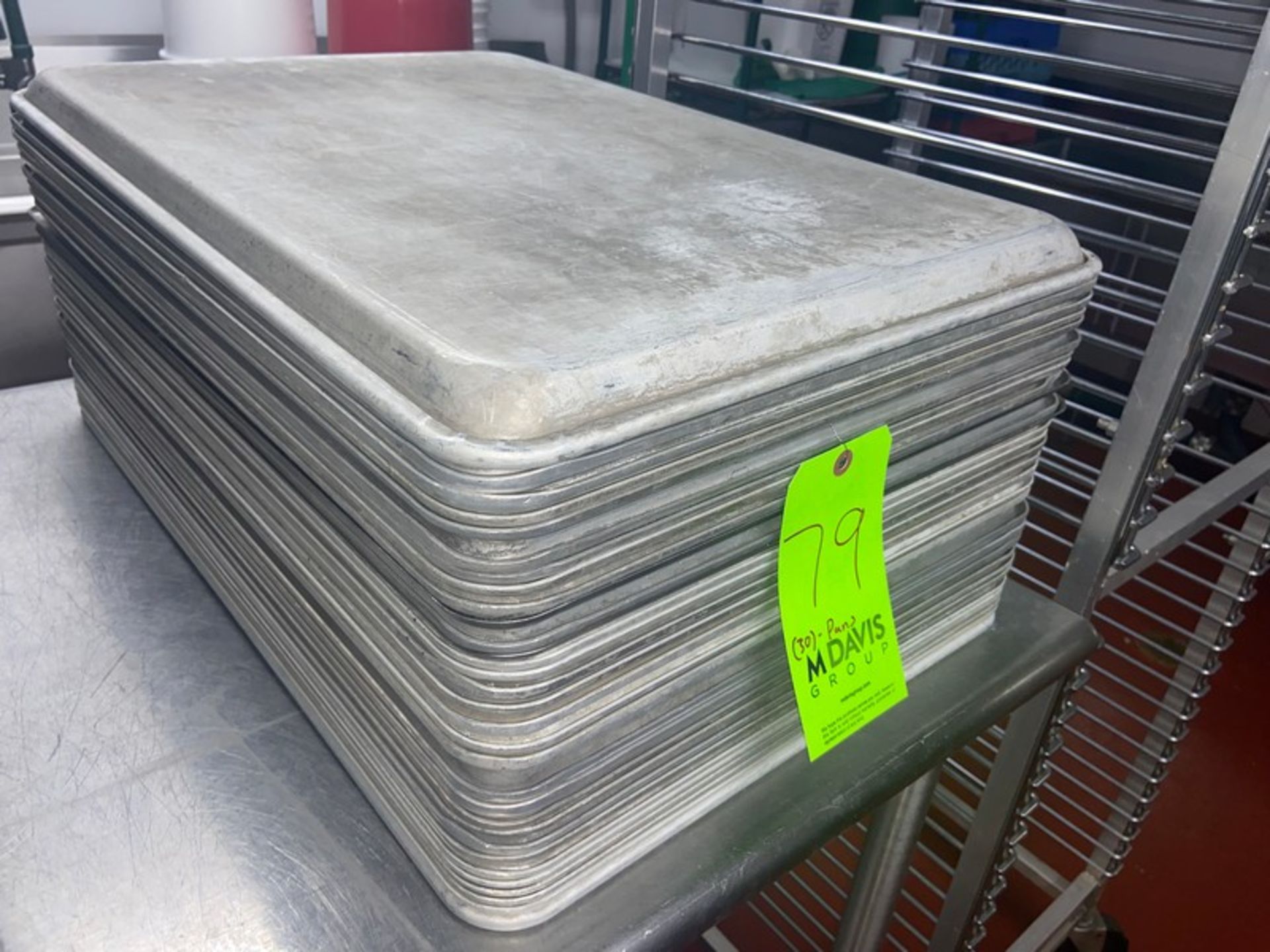 (30) Baking Pans, Internal Dims. of Pans: Aprox. 24" L x 16-1/2" W x 3/4" Deep (LOCATED IN RED