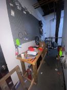 Lot of Back Maintenance Area, Includes Shop Table, Wall Mounted Peg Board, S/S Table with Tools,