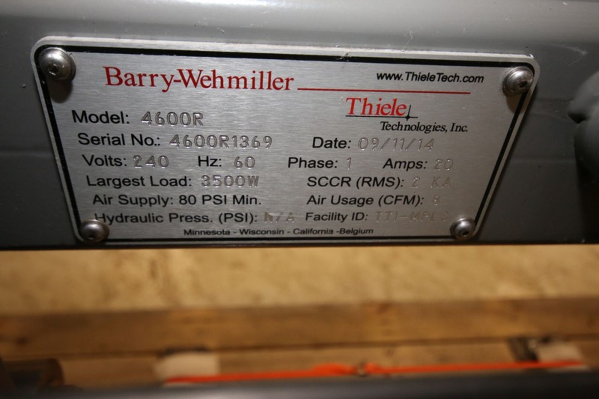 2014 Barry Wehmiller / Thiele Bag Closer, Model 4600R, SN 46000R1369, with 56" L Bag Seal Area, - Image 11 of 11